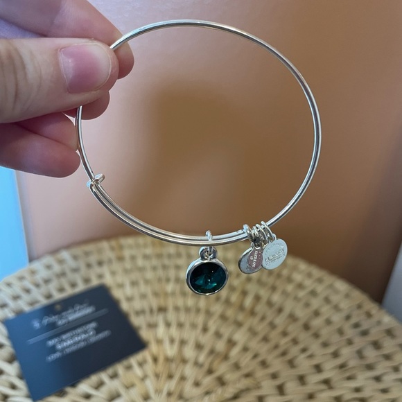 Alex & Ani May Birthstone Emerald Silver Expandable Bangle - Picture 3 of 4